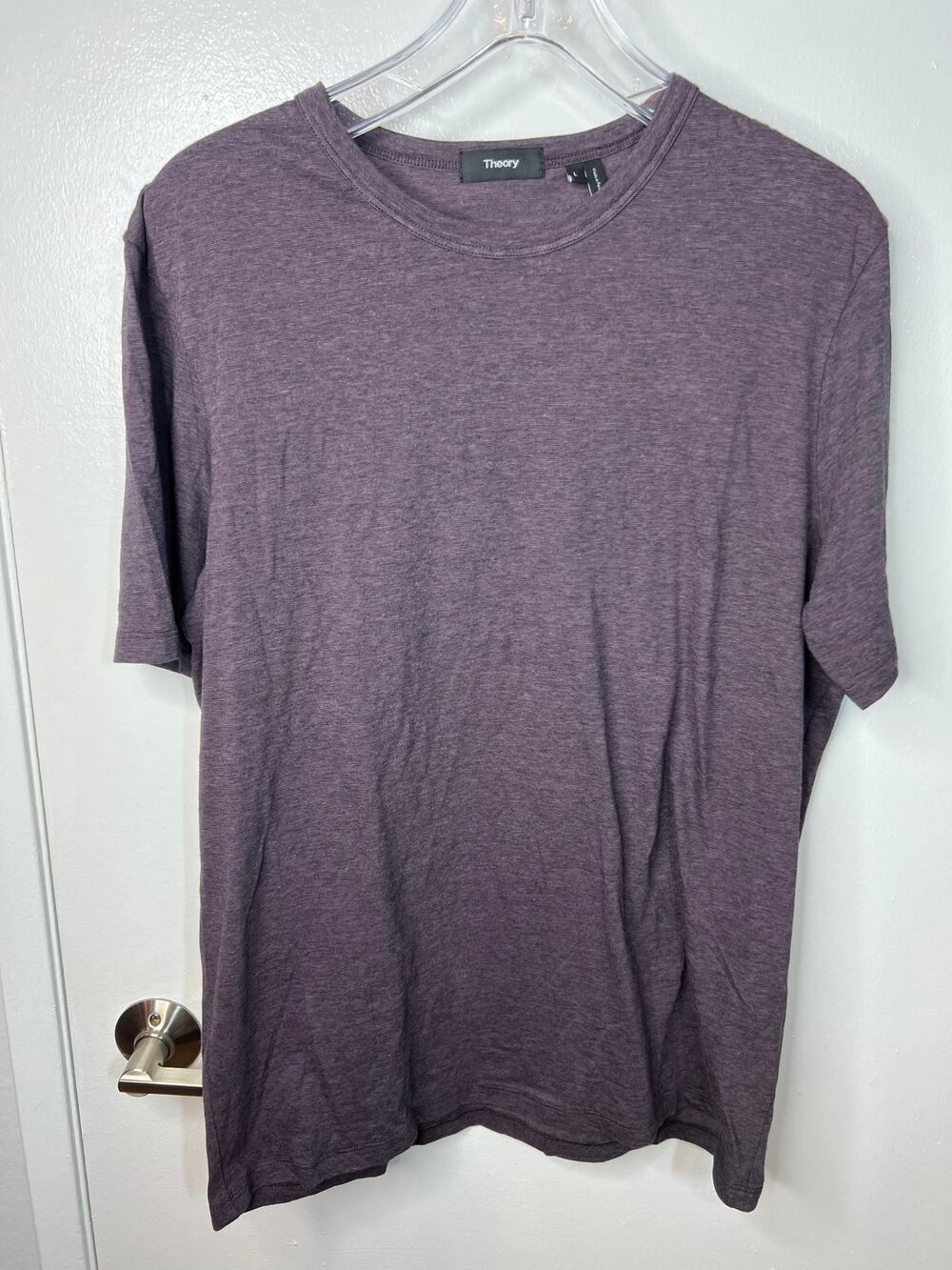 Theory Men's Crew Neck Short Sleeve Essential Tee Feeder Stripe Purple ~ Size L